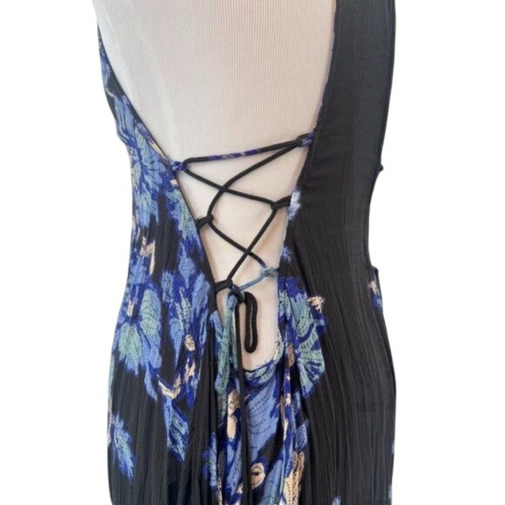 Free People Blue Floral Print Lace Up Sides Slip Dress - Picture 9 of 16